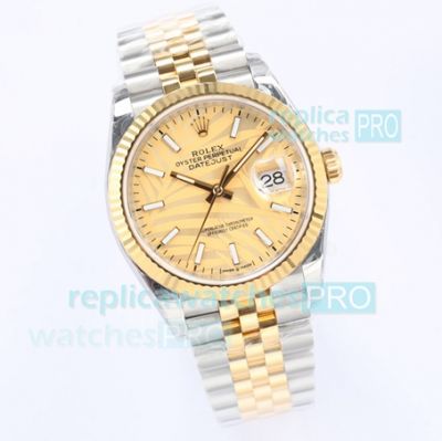 EW Factory Swiss Replica Rolex Datejust Golden Palms Dial Jubilee Bracelet 36MM